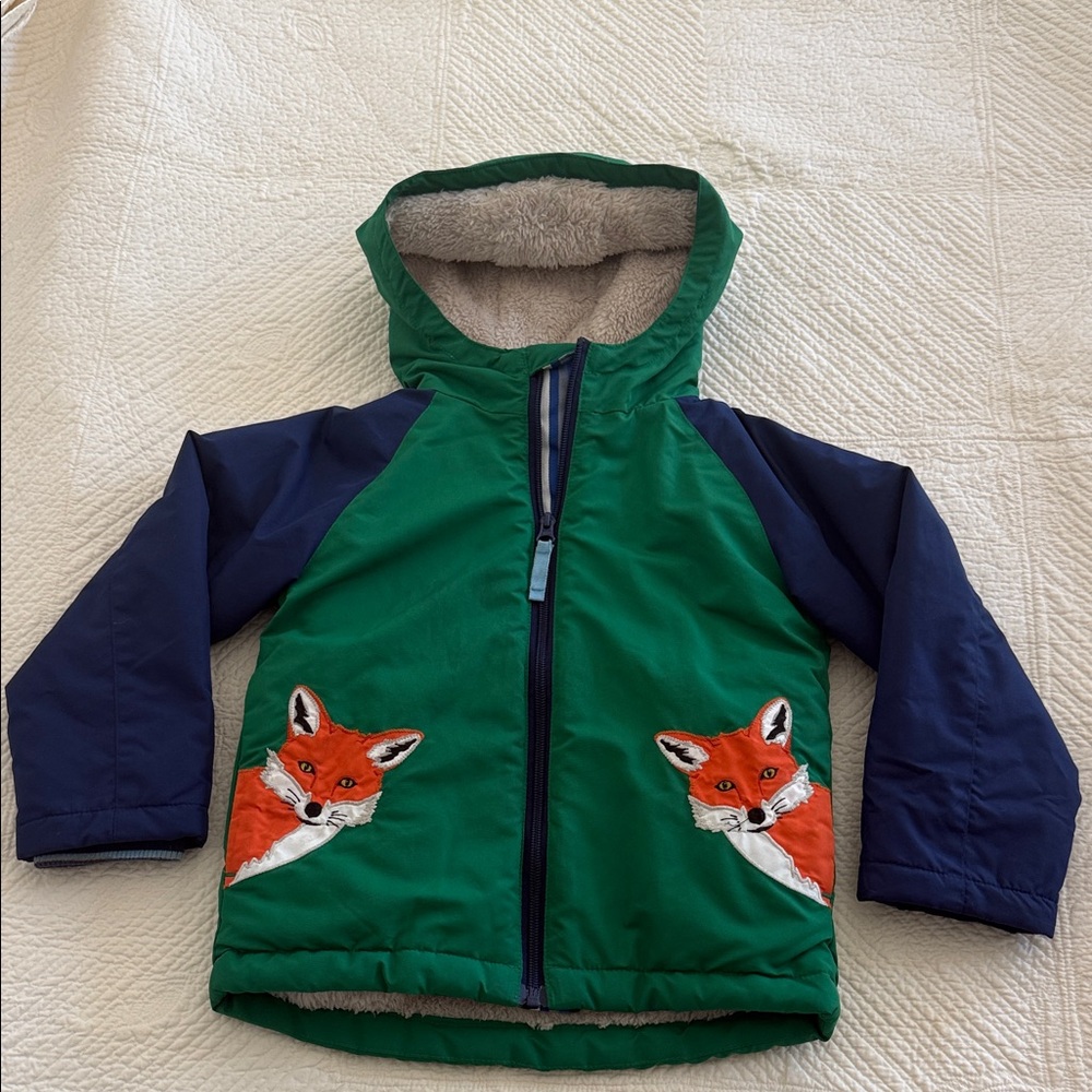 Mini Boden Lined Coat with Fox appliqués